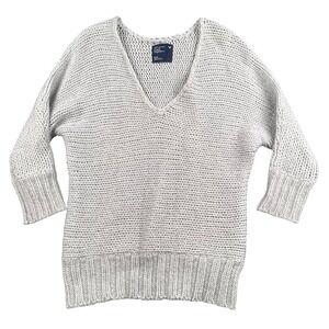 American Eagle Outfitters Chunky Knit V Neck Sweater Light Gray M M 598